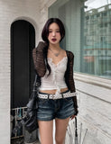 Tease See-Through Wrinkle Crop Cardigan