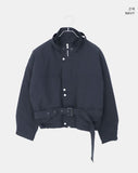 [Belt SET] Risha No Collar Strap Button Cotton Quilted Bomber Jacket