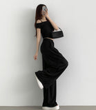 One Off-Shoulder T-shirt Two Pin Tuck Maxi Wide Pants Two Piece Set
