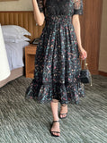 Masha See-Through Flower Chiffon Smoke Banding One Piece
