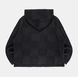 Checkerboard cotton mesh hood zip-up