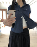 Siyu slim fit raw denim pocket short sleeve shirt