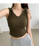 Waffle V-neck Hood Sleeveless Knit T-shirt