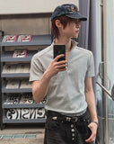 Ziden Half Zip-Up Ribbed Short-Sleeve T-Shirt