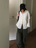Tornet Western Eyelet String Slit Cotton Long Sleeve Shirt