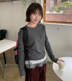 Hentoy Brushed Check Frill Layered Long Sleeve Tee