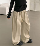 Autumn Peach Processed Pintuck Loose Wide Fit Banding Cotton Pants