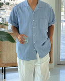 Denim open short sleeve shirt