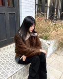 Nuha fur collar quilted short zip-up jacket