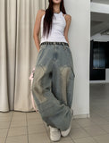 Dirty Washed Keychain Strap Carpenter Denim Pants
