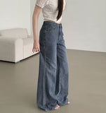 Summer Linen Tencel Banding Loose Bootcut Denim Pants