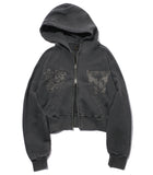 [2-WAY] Fluttery Pigment CROP Hood Zip Up Smoke