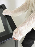 Api Wav Punching See-Through Rib Neck Long Sleeve Knit