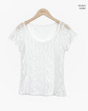 Obnin Lace Short Sleeve T-shirt