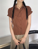 Seren Vintage Pintuck Slit Puff Sleeve Short-Sleeved Shirt