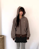 Atil Stripe Two-Way Loose Knit Hooded Zip-Up
