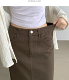 H-line Loose Back Slit Cotton Long Skirt