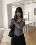 Jinu Sleeve Button Ribbed Wrap Hoodie
