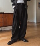 Gridane Belt Pintuck Wool Slacks