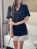Karey Linen Strap Short Sleeve Blouse Jacket