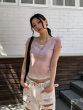 See-through layered button cap sleeve short sleeve