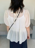 Myuo dot ribbon shirring short sleeve blouse