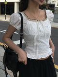 [Scrunchie set] Zans Dot Lace Puff Ribbon Blouse