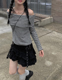 Reno Tiered Pleated Punching Mini Skirt