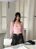 Poltz y2k Pleats Mini Denim Skirt