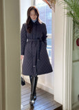 Suede Quilted Lightweight Long Padding Coat (Belt Set)
