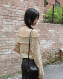 Shume Punching Openwork String Off-Shoulder Knit