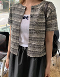 Menzi Stripe Crop Short Sleeve Cardigan