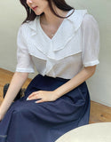 Lopiel Denim Like Banding Flare Long Skirt