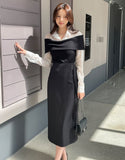 Monta Color Matching Off-Shoulder Knit Layered Shirt