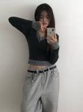 Mars Color Matching Double Button V-Neck Knit