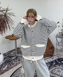 Laber Waffle Stripe Cardigan