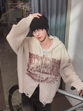 Atonic Lettering Hooded Zip-Up Knit