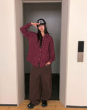 Mutt check pattern collar pocket oversized long-sleeved shirt