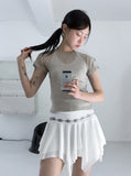 Quady see-through wool tensel layered short-sleeved T-shirt