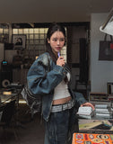 Ocean Washing Stitch Biker Denim Jacket
