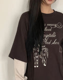 [Fake Layered] Dorin Overfit Layered Lettering Color Matching Long Sleeve T-Shirt