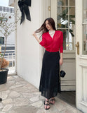 Ain Dot Chiffon Banding Long Skirt