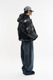 Phantom hooded glossy short padded jacket