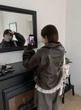 Naoko Glossy Leather Bomber Jumper