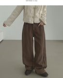 Winter Brushed Thick Cut Banding Wide Cotton Pants