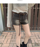 Suede Belt Set Span Denim Shorts