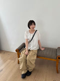 Salid Punching Round Short Sleeve Blouse