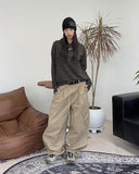 Defun diagonal cargo cotton pants