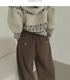 Back Pocket Double-Side Brushed Folding Long Wide Banding Pants