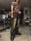 Western wide double knee denim